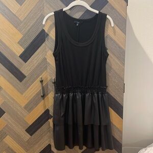 Mixed media dress with faux leather skirt